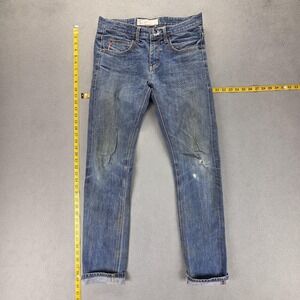 Selvedge Jeans Mens 30x32 Blue Slim Straight Thrashed Honeycomb Zip Fly